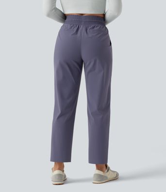 High Waisted Drawstring Tapered Quick Dry Casual Pants with Pockets