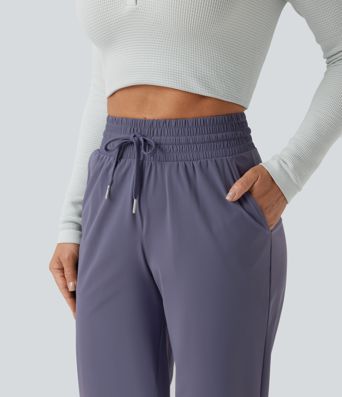 High Waisted Drawstring Tapered Quick Dry Casual Pants with Pockets