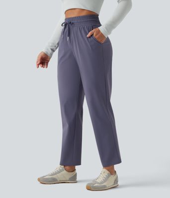 High Waisted Drawstring Tapered Quick Dry Casual Pants with Pockets