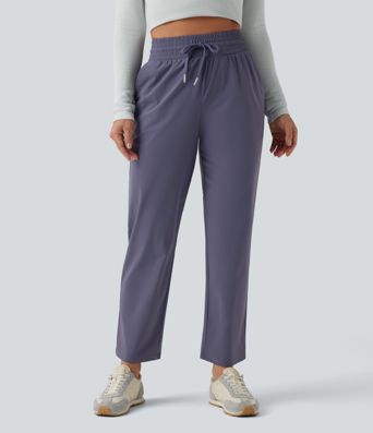 High Waisted Drawstring Tapered Quick Dry Casual Pants with Pockets