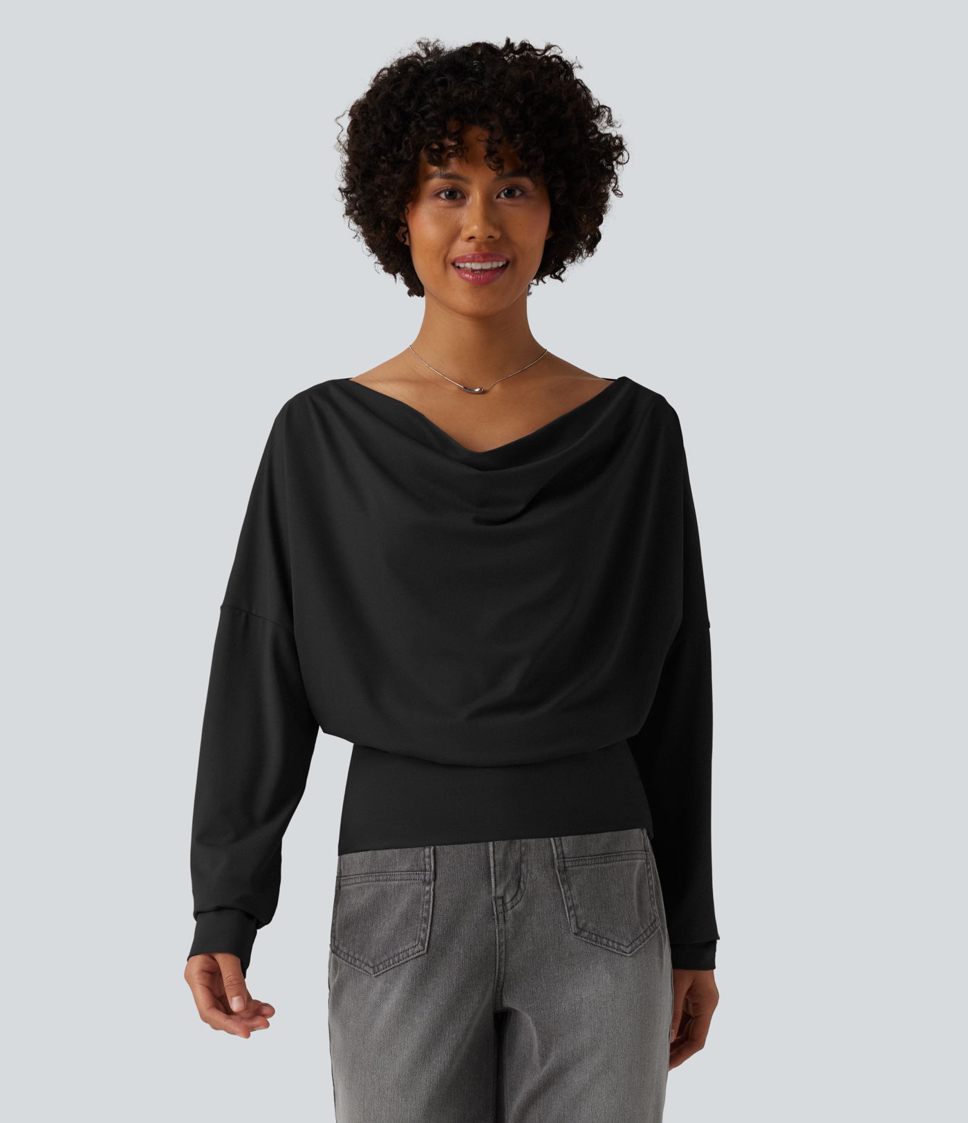 Cowl Neck Long Sleeve Relaxed Casual Top