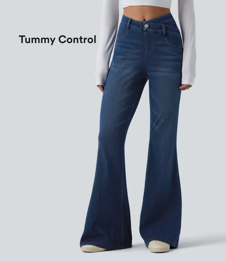 Halara Flex™ High Waisted Crossover Tummy Control Bootcut Casual Jeans with Pockets