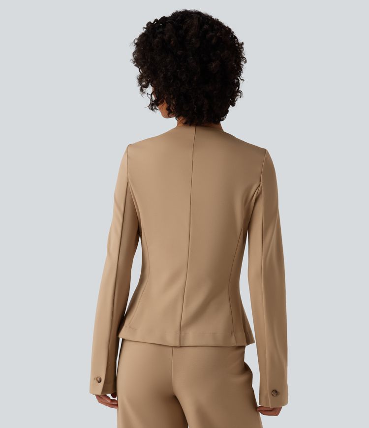 SculptKnit Round Neck Long Sleeve Slim Work Blazer