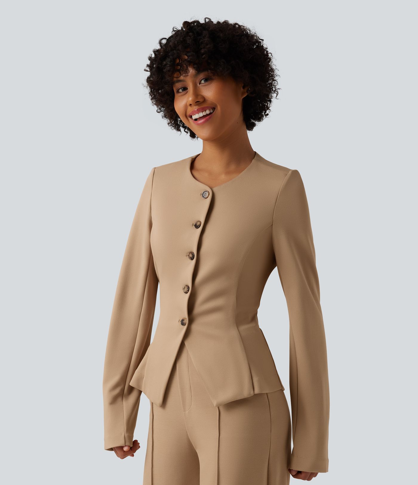 SculptKnit Round Neck Long Sleeve Slim Work Blazer