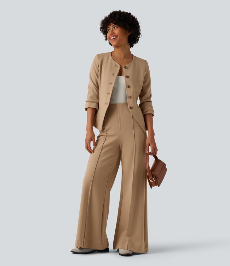 SculptKnit Round Neck Long Sleeve Slim Work Blazer