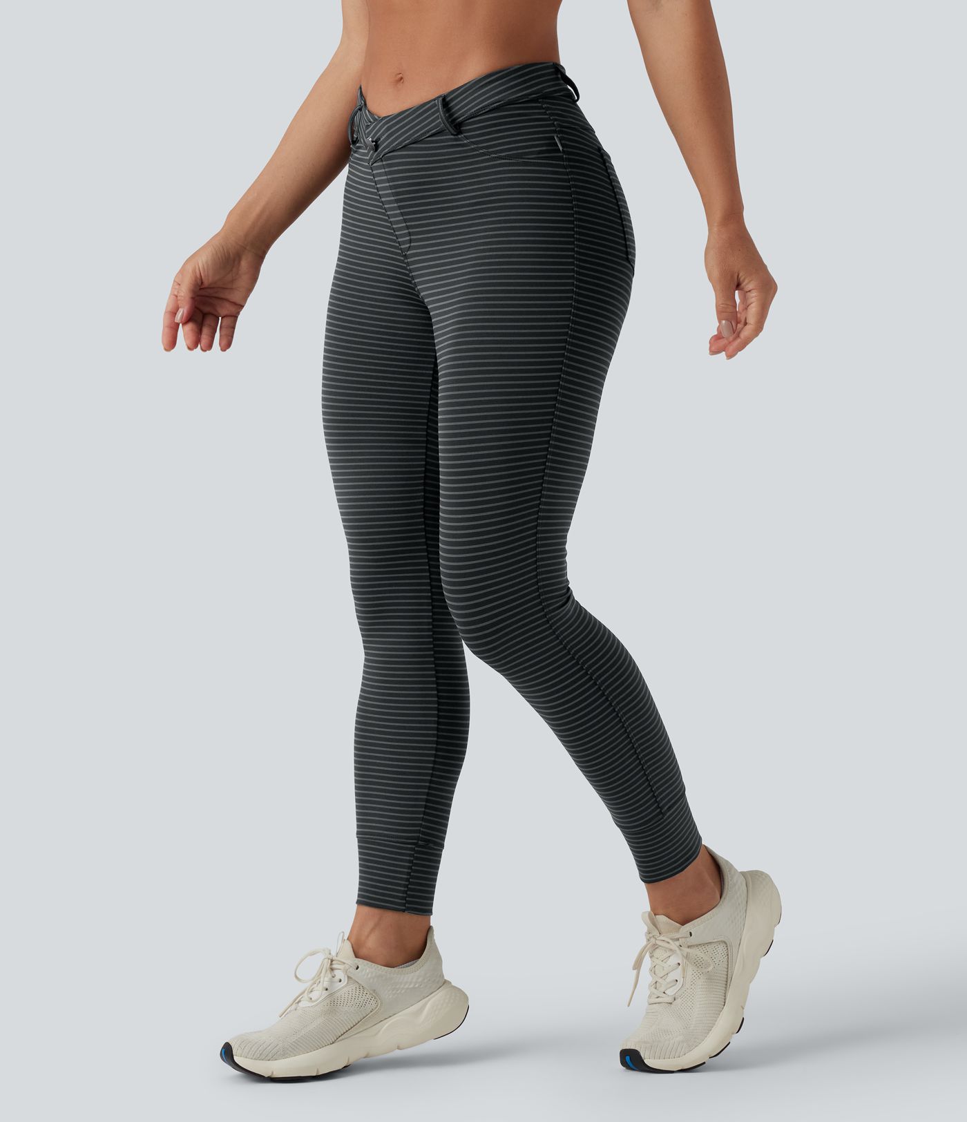 Asymmetric High Waisted Stripes Workout 7/8 Leggings with Pockets