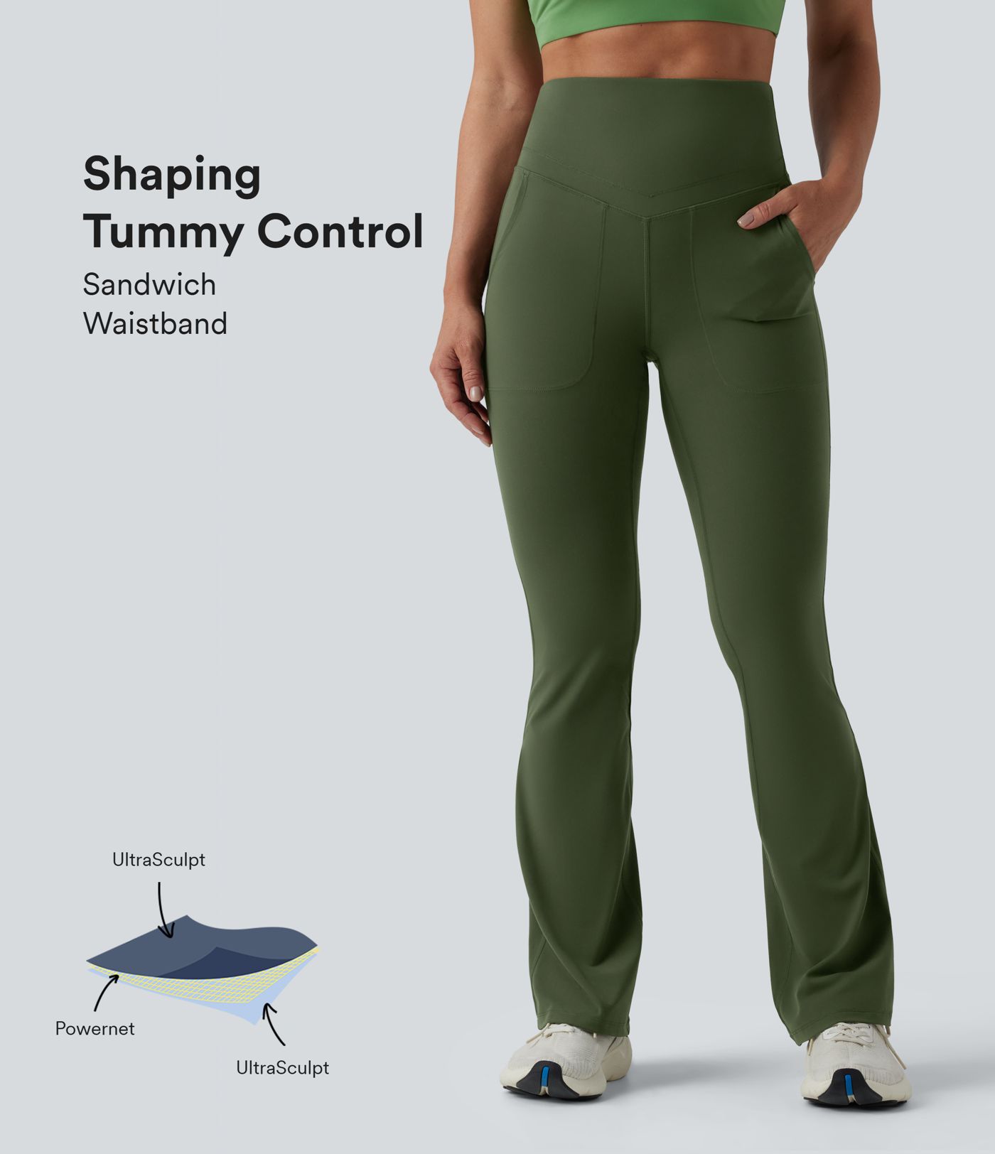 High Waisted Tummy Control Bootcut Yoga Leggings with Pockets