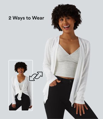 Semi Sheer Long Sleeve Casual Open Front Top