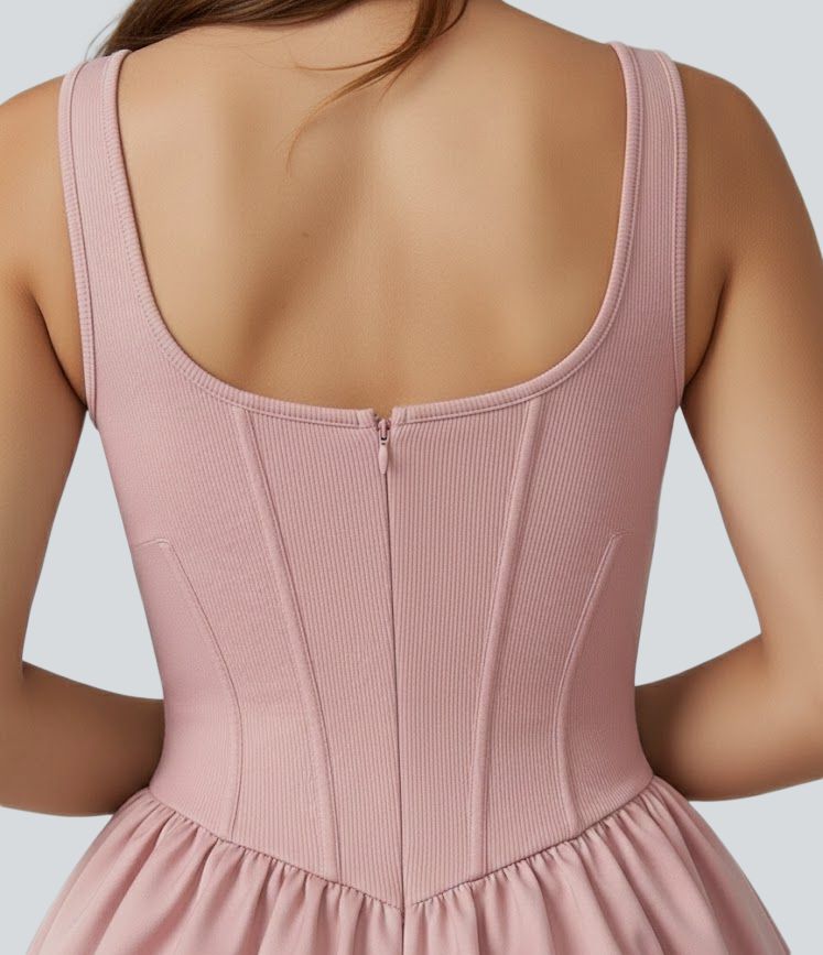 Square Neck Corset Bubble 2-in-1 Micro Mini Dress
