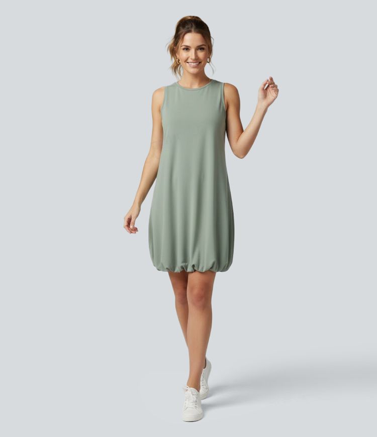 Round Neck Sleeveless Bubble Mini Casual Dress