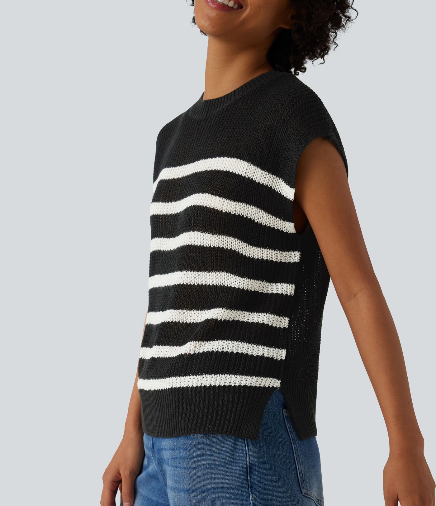 Round Neck Split Color Block Stripes Casual Jumper Vest Round Neck Split Color Block Stripes Casual Jumper Vest