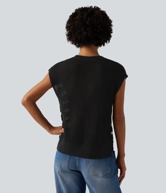 Round Neck Split Color Block Stripes Casual Jumper Vest Round Neck Split Color Block Stripes Casual Jumper Vest