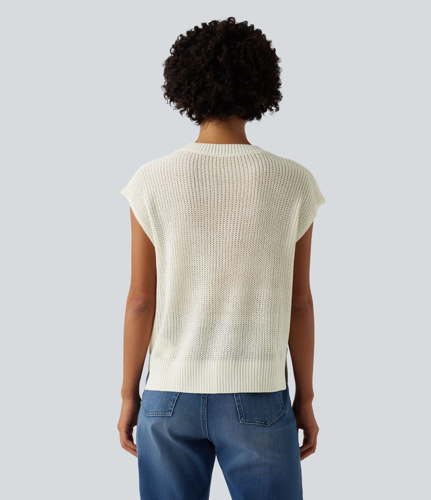 Lässige Strickweste mit Rundhalsausschnitt, Streifen, Farbblock und geschlitztem Saum