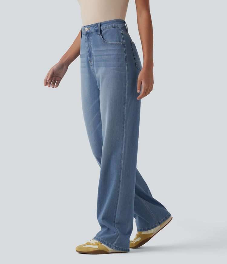 Halara Flex™ High Waisted Straight Leg Knit Denim Casual Jeans with Pockets