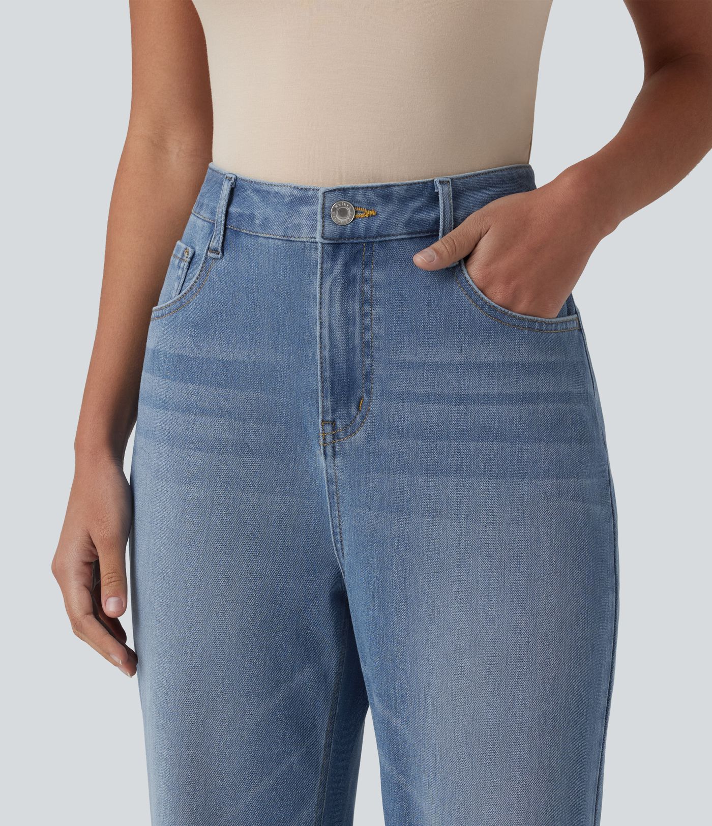 Halara Flex™ High Waisted Straight Leg Knit Denim Casual Jeans with Pockets