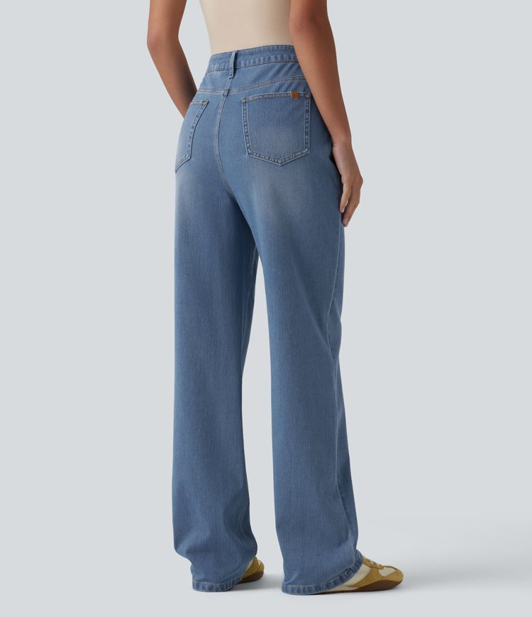 Halara Flex™ High Waisted Straight Leg Knit Denim Casual Jeans with Pockets