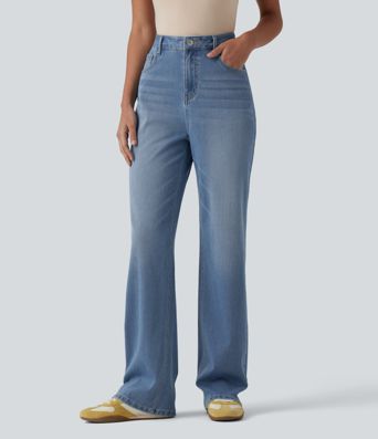 Halara Flex™ High Waisted Straight Leg Knit Denim Casual Jeans with Pockets
