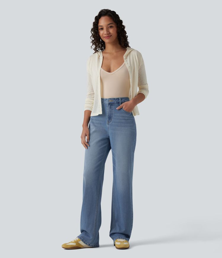 Halara Flex™ High Waisted Straight Leg Knit Denim Casual Jeans with Pockets