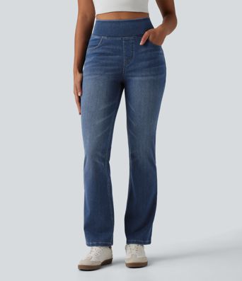 Halara Flex™ Curvy High Waisted Bootcut Washed Casual Jeans with Pockets