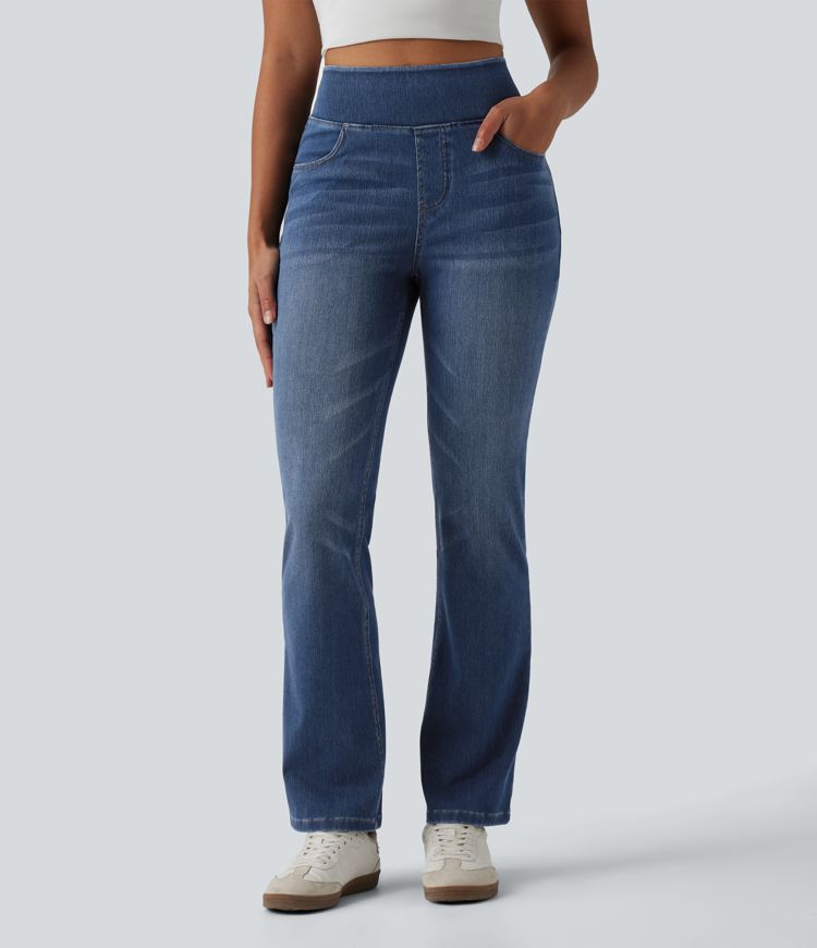 Halara Flex™ Curvy High Waisted Bootcut Washed Casual Jeans with Pockets