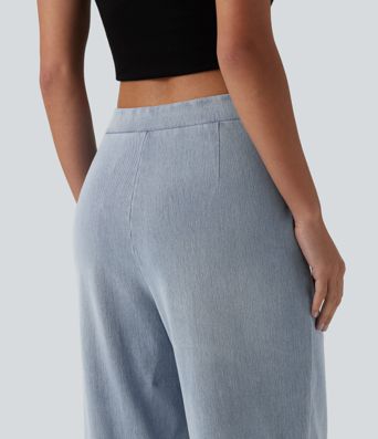 Halara Flex™ vaqueros casuales asimétricos de tiro medio y pernera recta con bolsillos