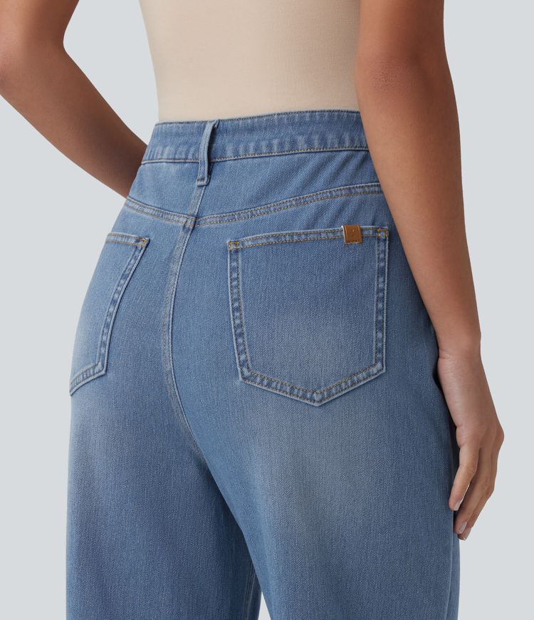 Halara Flex™ High Waisted Straight Leg Knit Denim Casual Jeans with Pockets