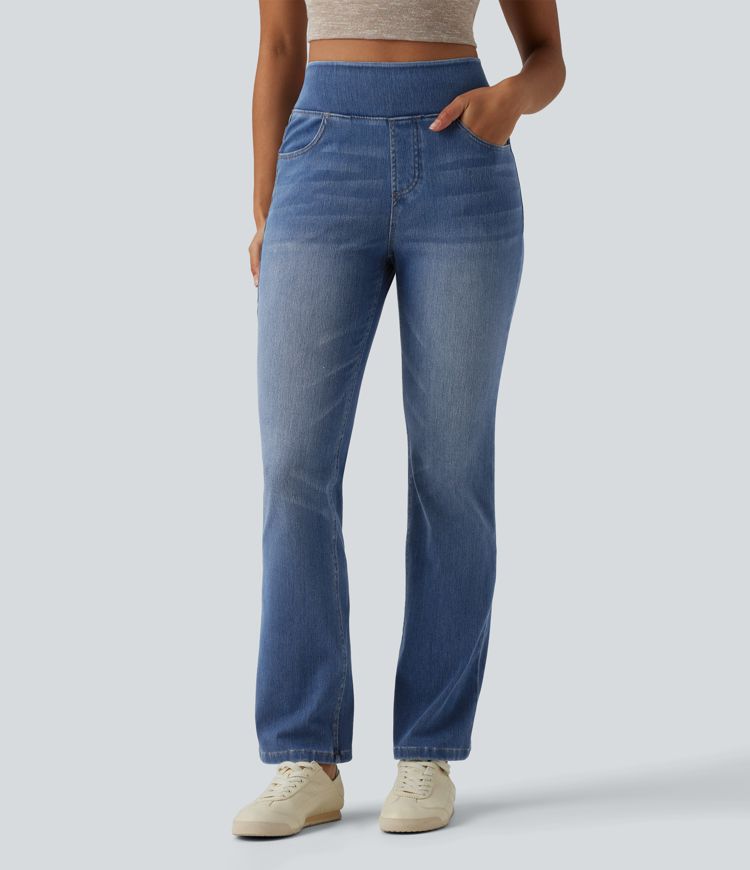 Halara Flex™ Curvy - Lässige, gewaschene Bootcut-Jeans mit hohem Bund und mehreren Taschen