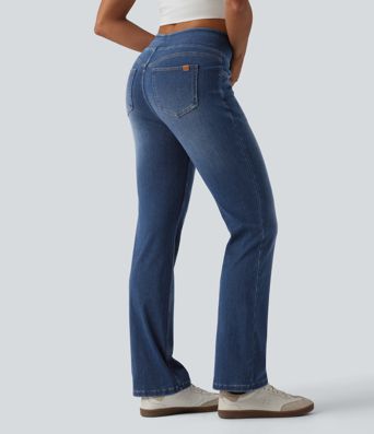 Halara Flex™ Curvy High Waisted Bootcut Washed Casual Jeans with Pockets