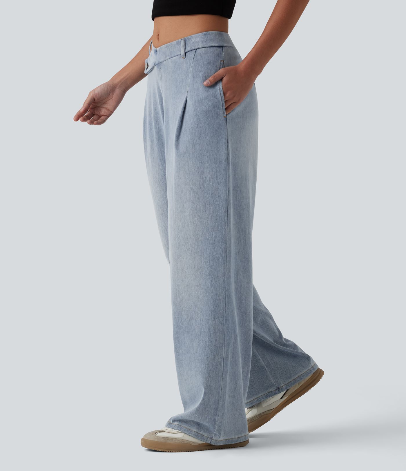 Halara Flex™ vaqueros casuales asimétricos de tiro medio y pernera recta con bolsillos