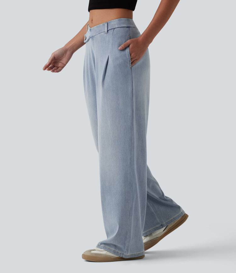 Halara Flex™ vaqueros casuales asimétricos de tiro medio y pernera recta con bolsillos