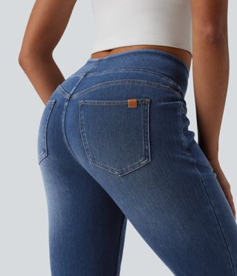 Halara Flex™ Curvy High Waisted Bootcut Washed Casual Jeans with Pockets