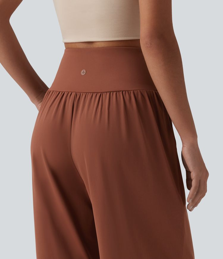 SoftlyZero™ Airy Crossover High Waisted Cool Touch Casual Baggy Pants with Pockets