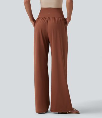 SoftlyZero™ Airy Crossover High Waisted Cool Touch Casual Baggy Pants with Pockets