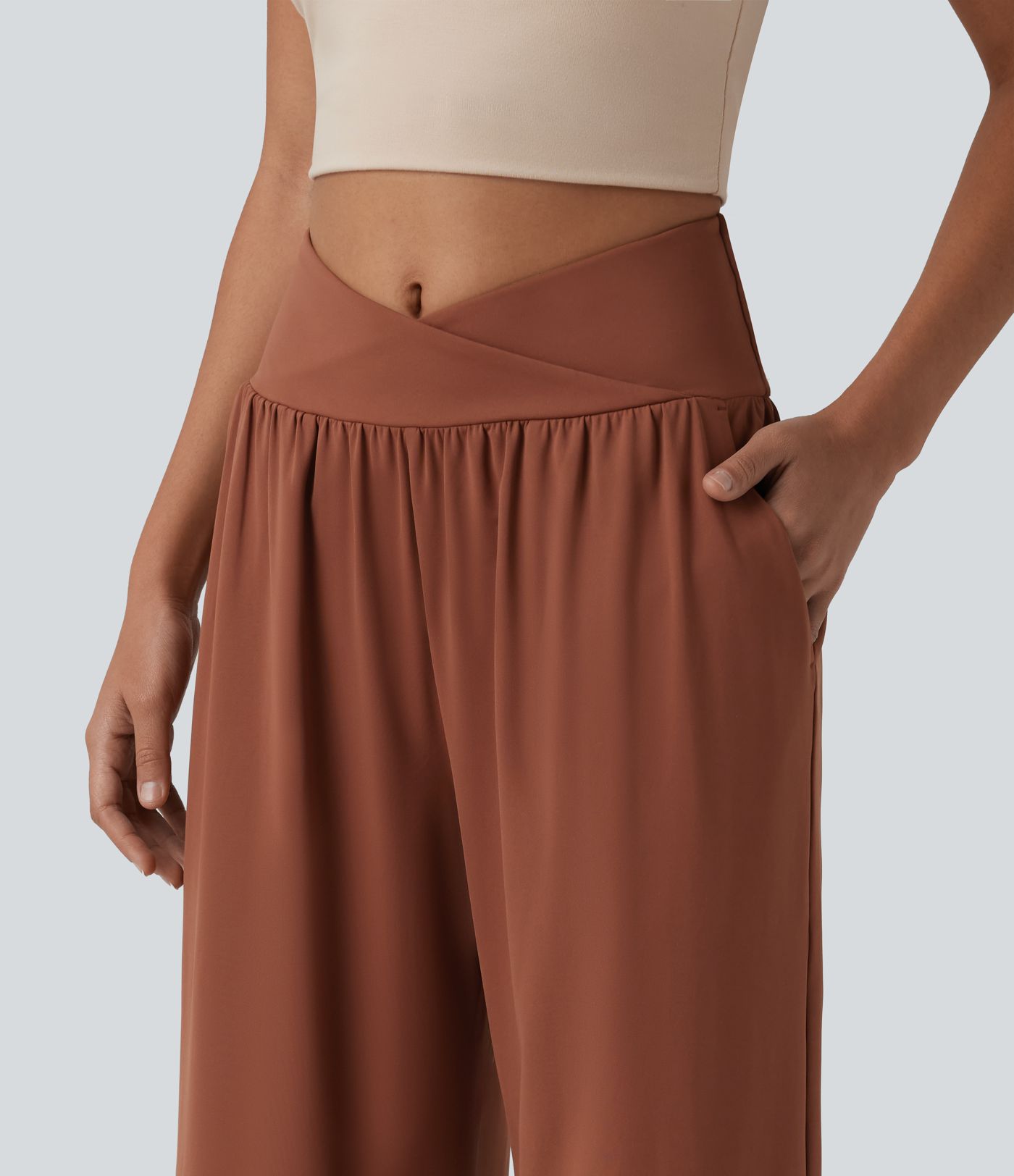 SoftlyZero™ Airy Crossover High Waisted Cool Touch Casual Baggy Pants with Pockets