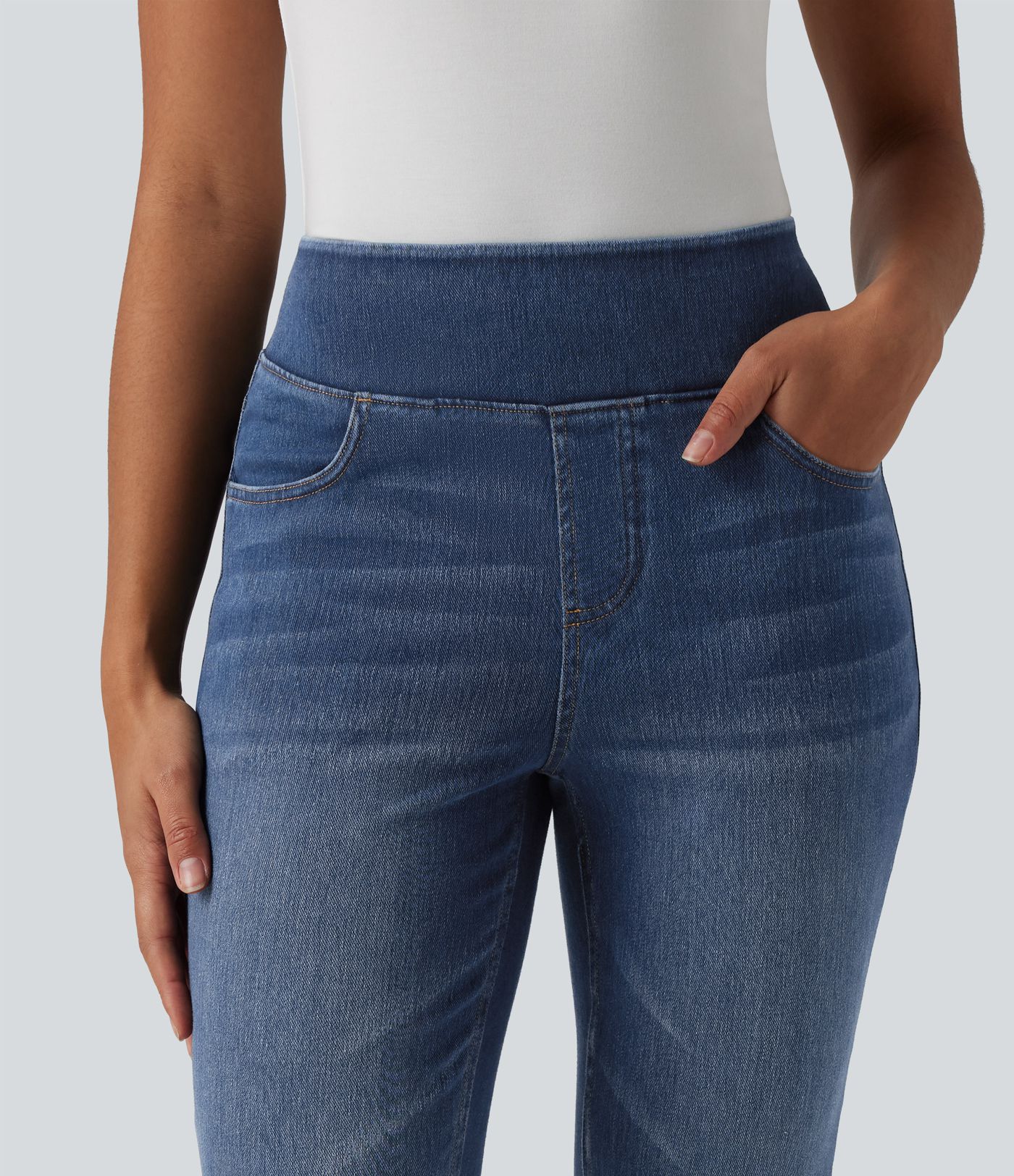 Halara Flex™ Curvy High Waisted Bootcut Washed Casual Jeans with Pockets