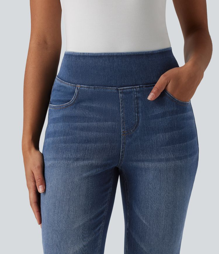 Halara Flex™ Curvy High Waisted Bootcut Washed Casual Jeans with Pockets