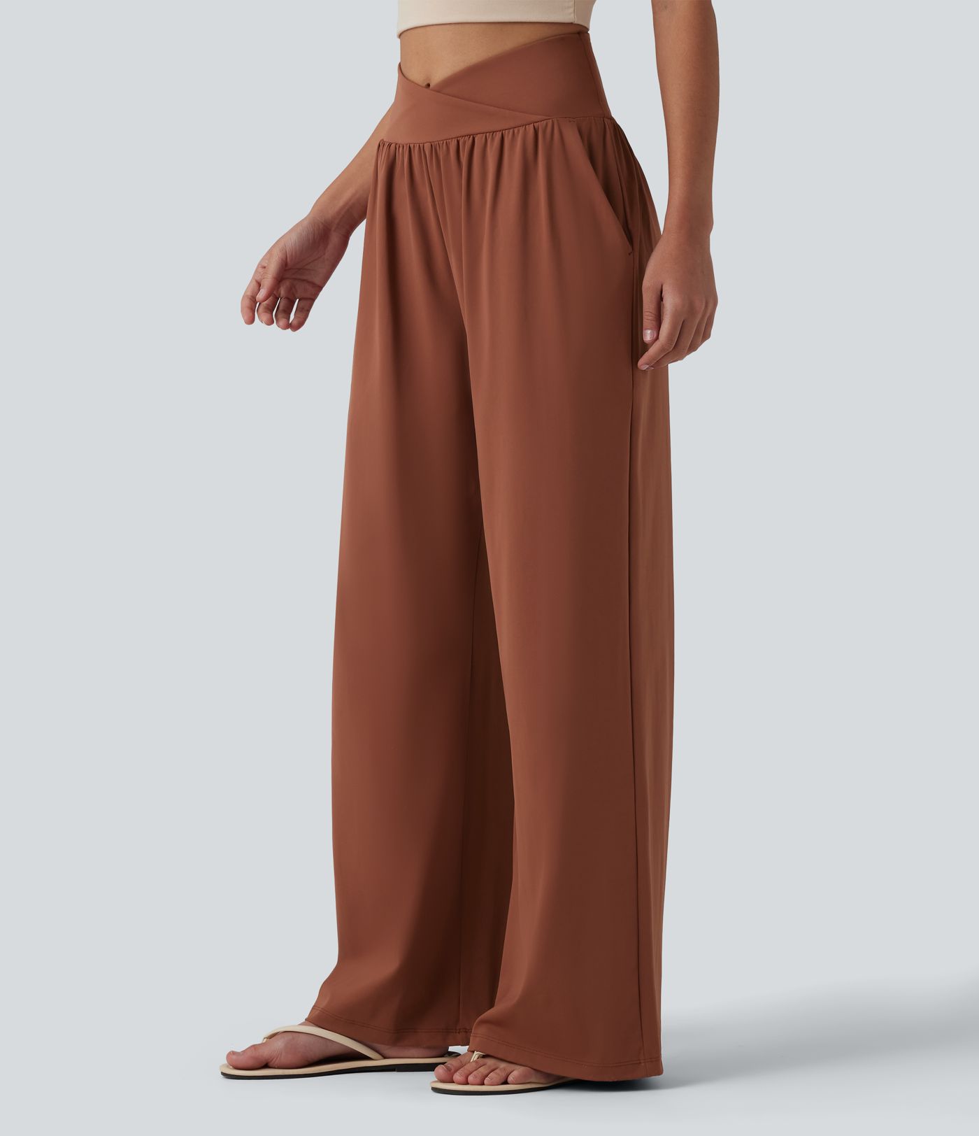 SoftlyZero™ Airy Crossover High Waisted Cool Touch Casual Baggy Pants with Pockets