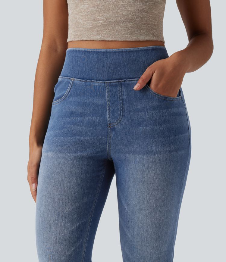 Halara Flex™ Curvy - Lässige, gewaschene Bootcut-Jeans mit hohem Bund und mehreren Taschen
