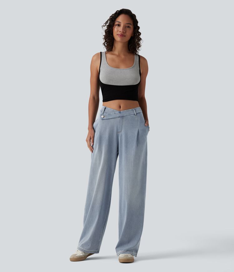 Halara Flex™ vaqueros casuales asimétricos de tiro medio y pernera recta con bolsillos