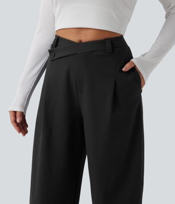 Halara Flex™ DayStretch - Schmal zulaufende Stoffhose mit hohem Bund, Seitentaschen und asymmetrischem Design