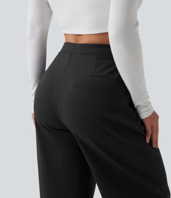 Halara Flex™ DayStretch - Schmal zulaufende Stoffhose mit hohem Bund, Seitentaschen und asymmetrischem Design