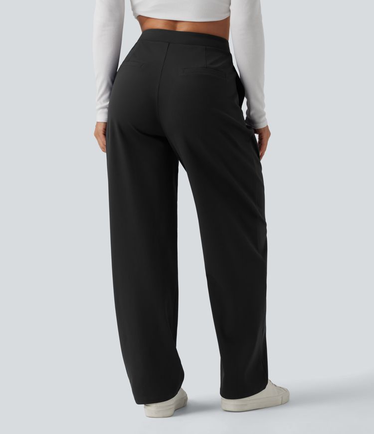 Halara Flex™ DayStretch - Schmal zulaufende Stoffhose mit hohem Bund, Seitentaschen und asymmetrischem Design