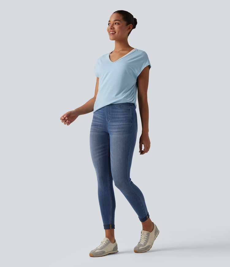 Halara Flex™ - Lässige Denim-Leggings mit hohem Bund, Gesäßtaschen und Bauchkontrolle