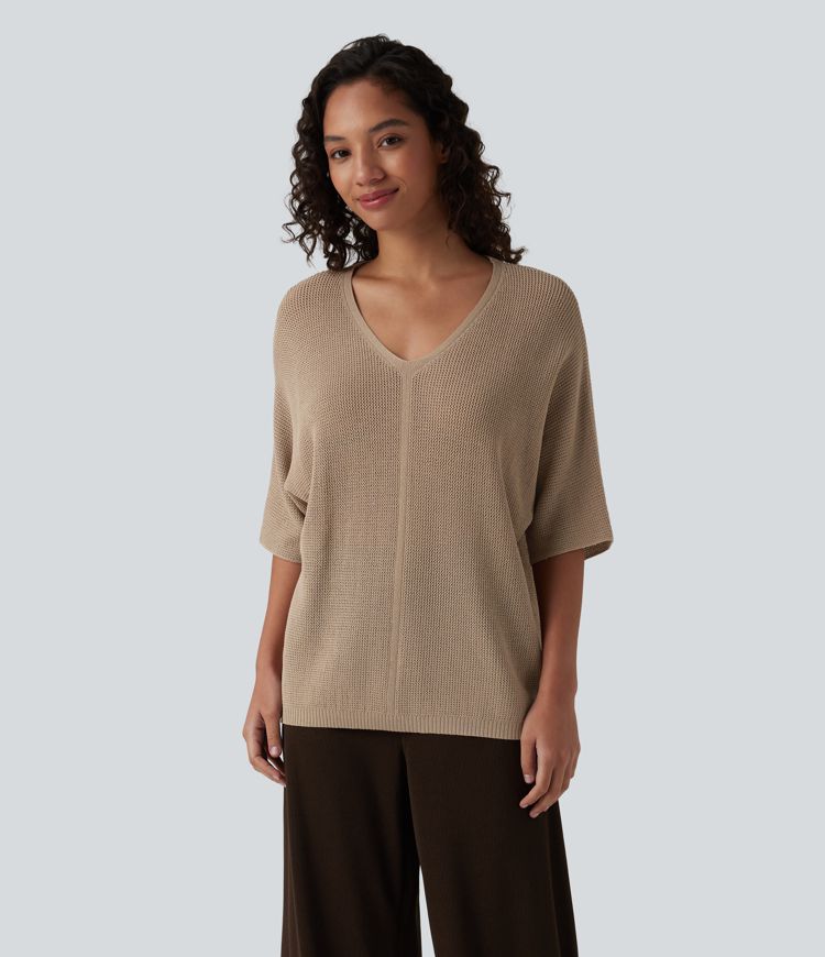 V Neck Half Sleeve Casual Jumper