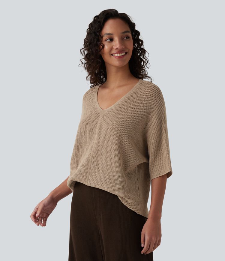 V Neck Half Sleeve Casual Jumper