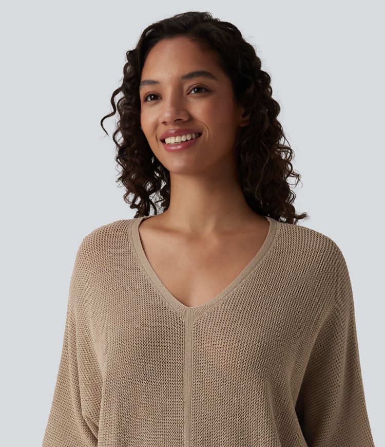V Neck Half Sleeve Casual Jumper