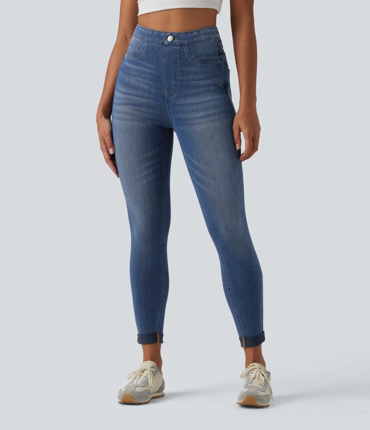Halara Flex™ - Lässige Denim-Leggings mit hohem Bund, Gesäßtaschen und Bauchkontrolle