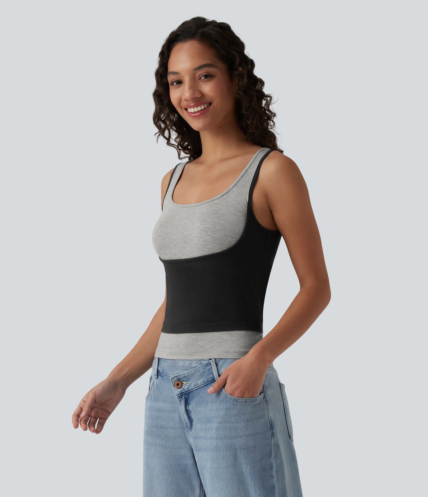 Litablokkaður afslappaður ermalaus toppur