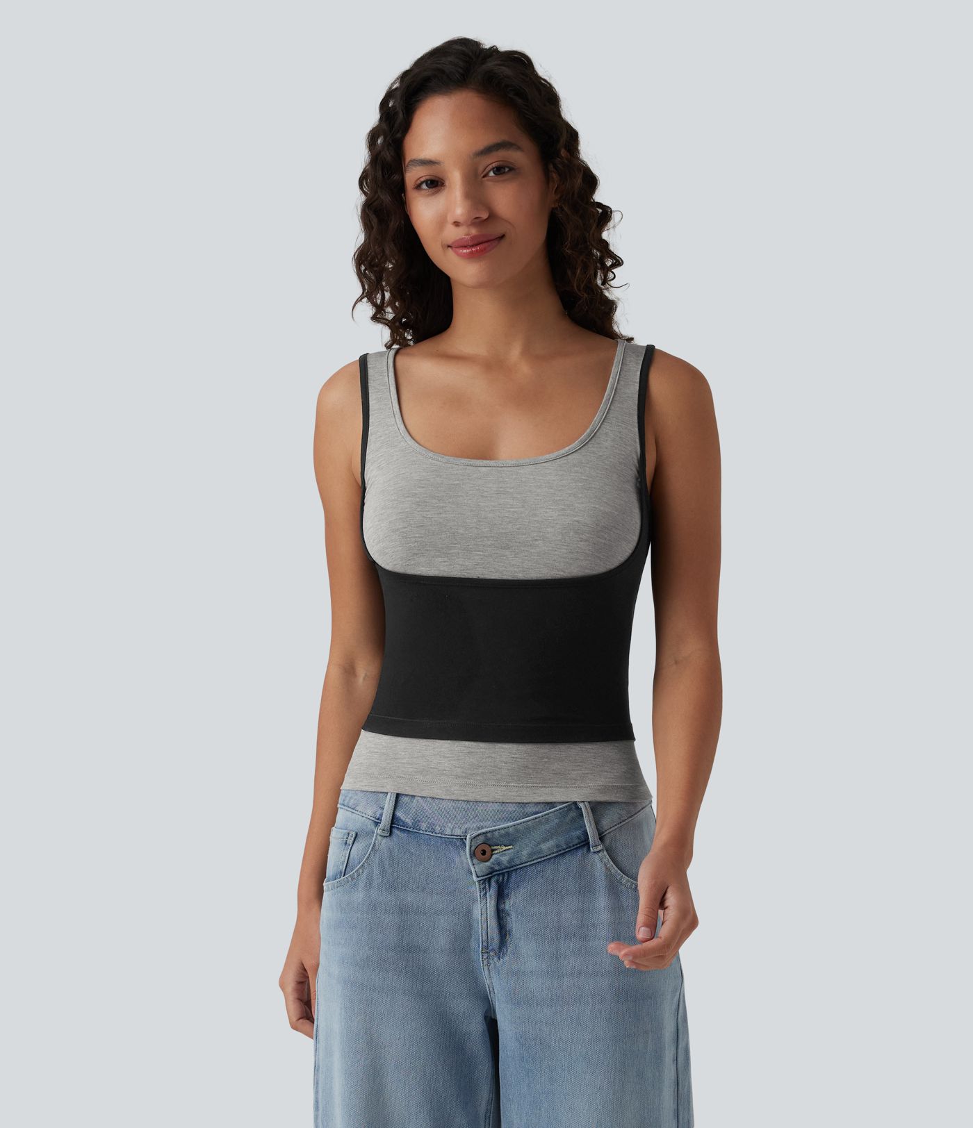 Litablokkaður afslappaður ermalaus toppur