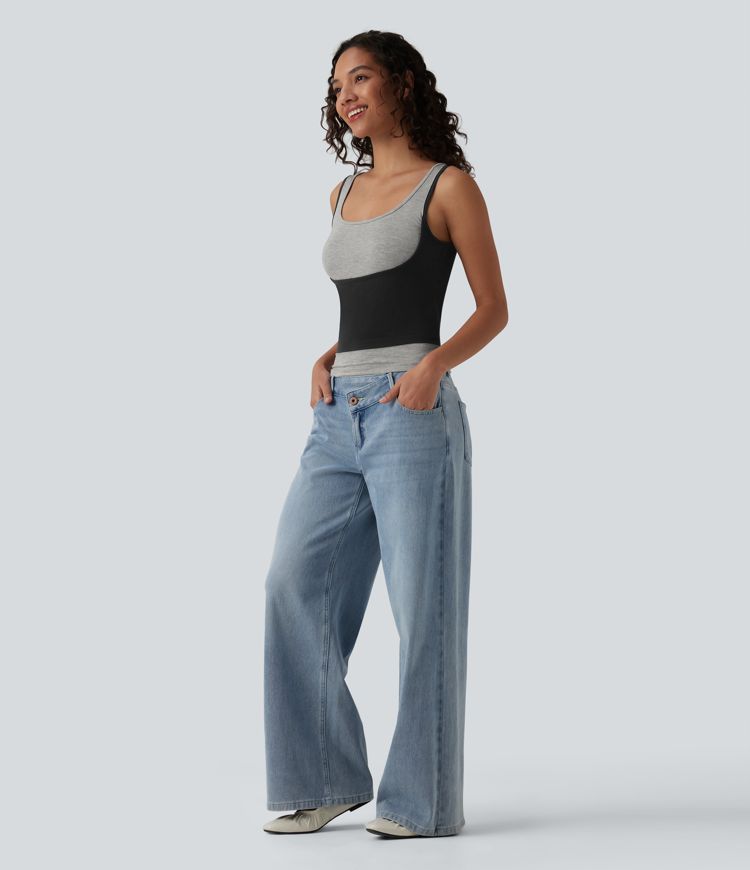 Litablokkaður afslappaður ermalaus toppur